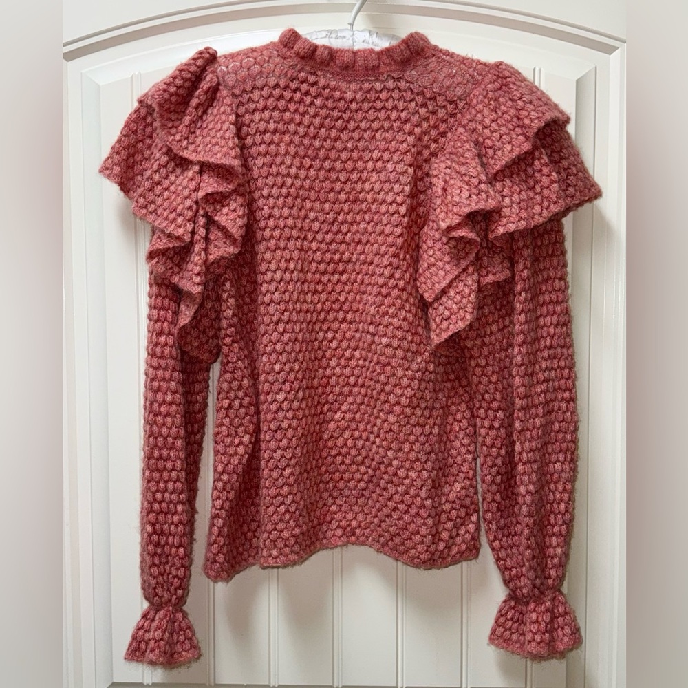 LN $450 WOMENS MEDIUM (bust 40”) ULLA JOHNSON CAMILLA SWEATER RUFFLED SHOULDERS - Picture 3 of 4